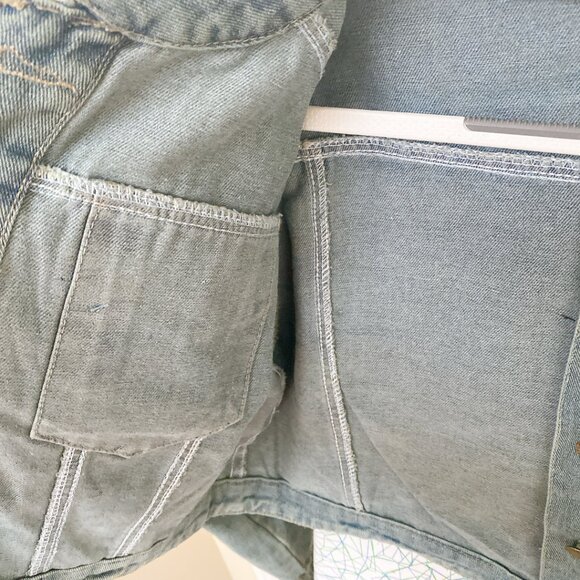 Women’s Cropped Button Front Denim Jacket Blue Jean Coat Vintage Style - Picture 5 of 6